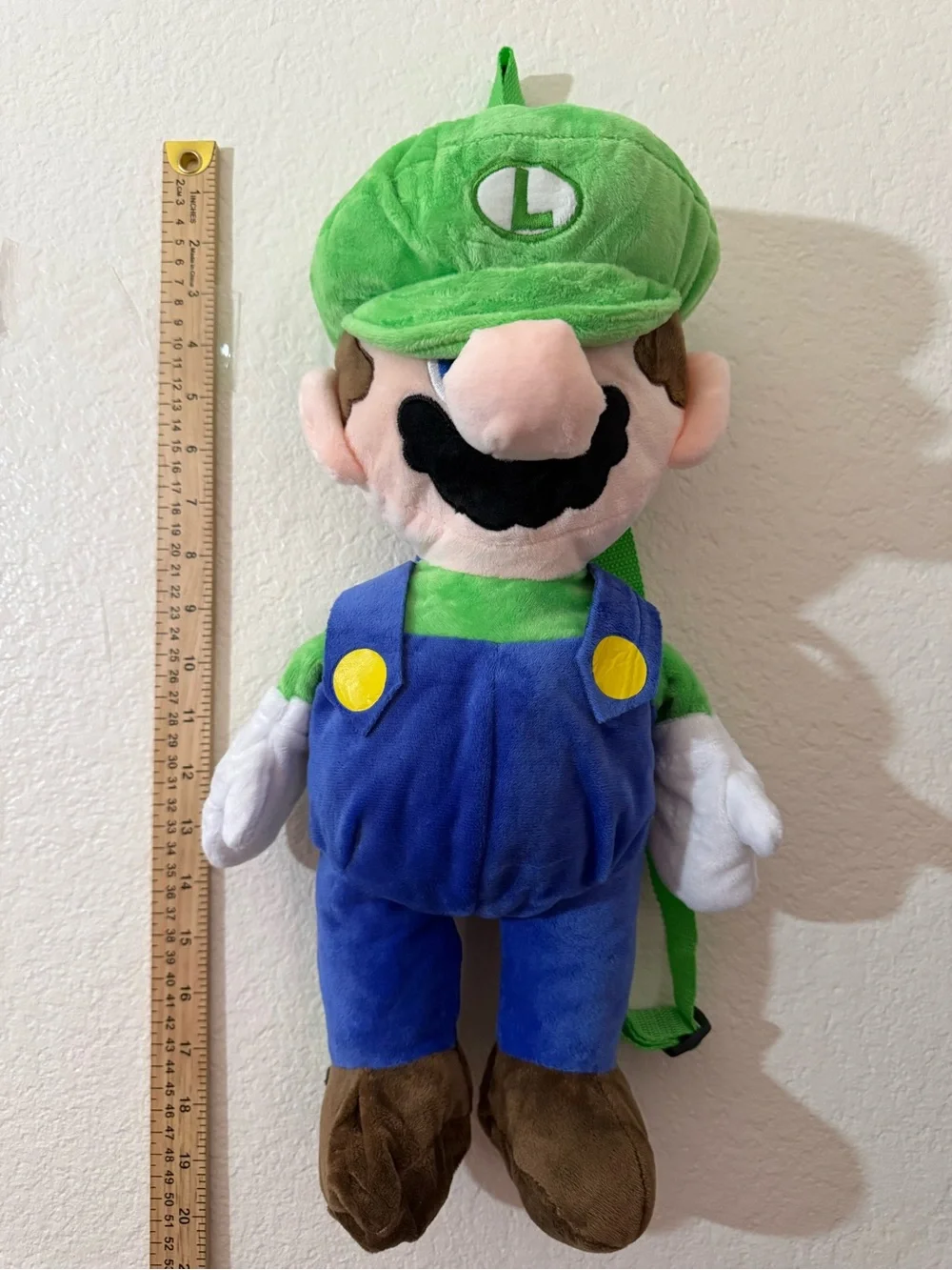 Luigi-Inspired Green Plush Backpack for Kids - Soft Green and Blue Toy